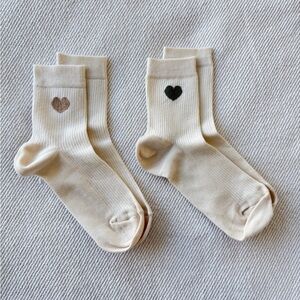 New Sezane Beige Heart Socks, 2 Pairs | Gold, Sage